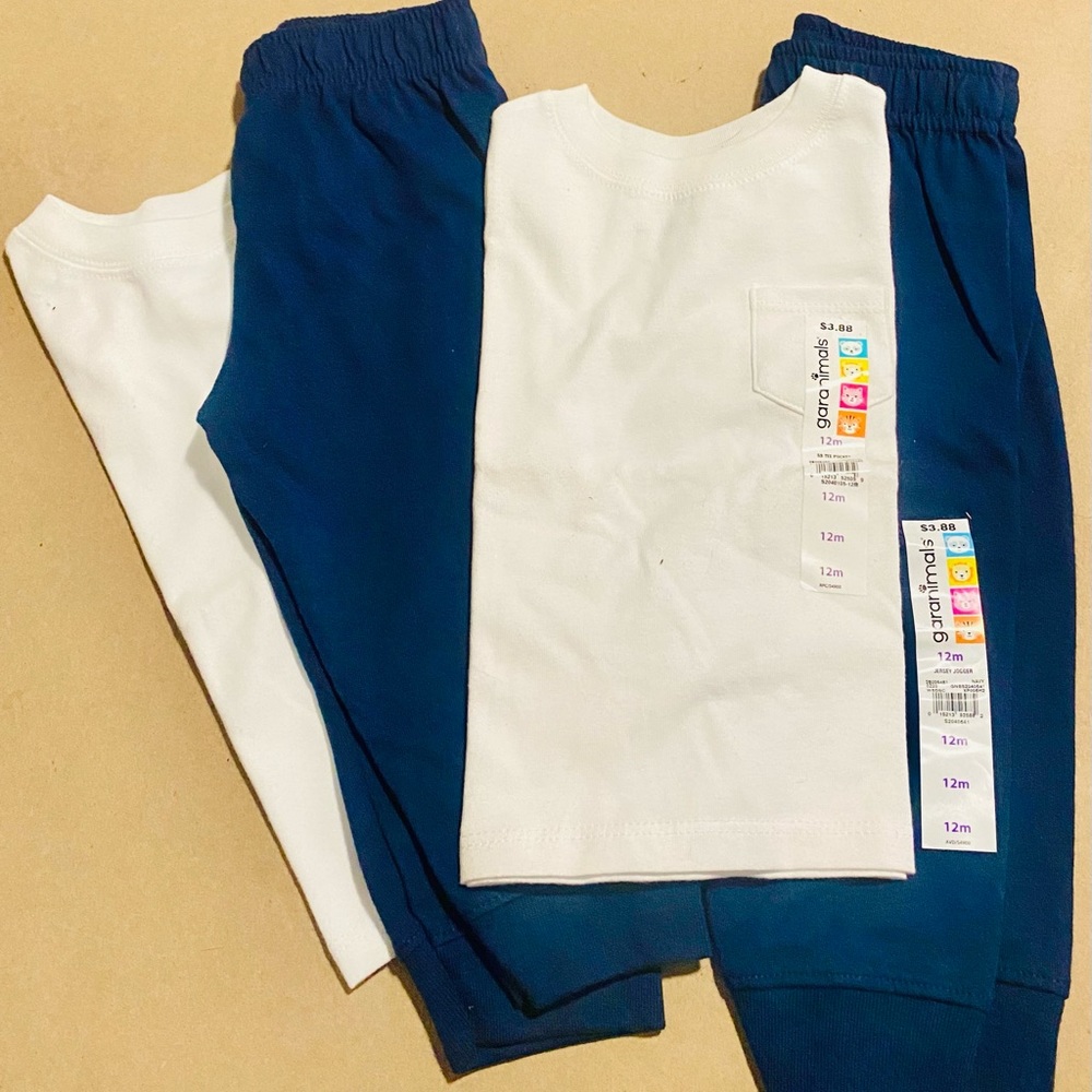 Garanimals 2White Tops & 2Navy Bottoms NEW